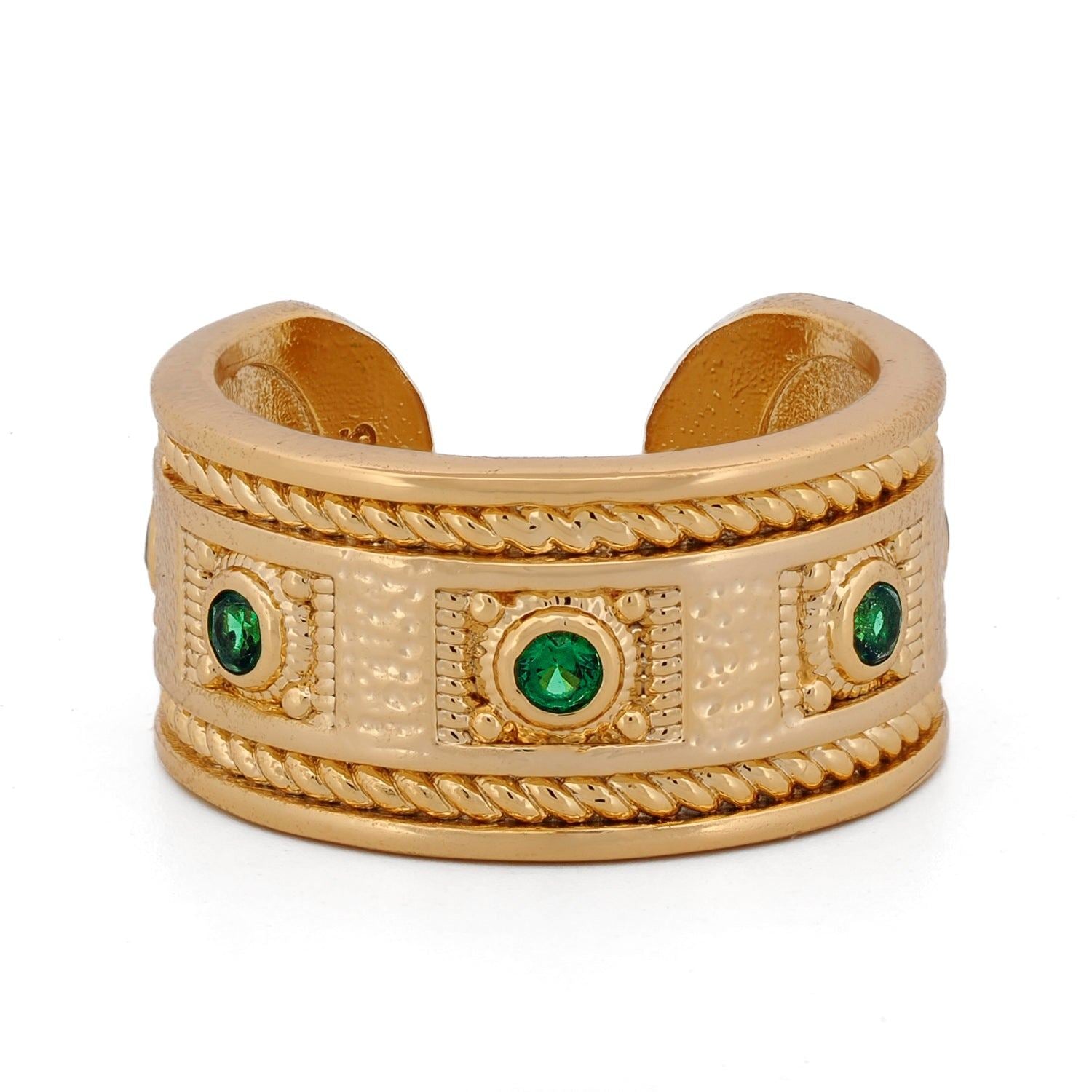 Mystic Queen Emerald Cuff Gold Ring - Green