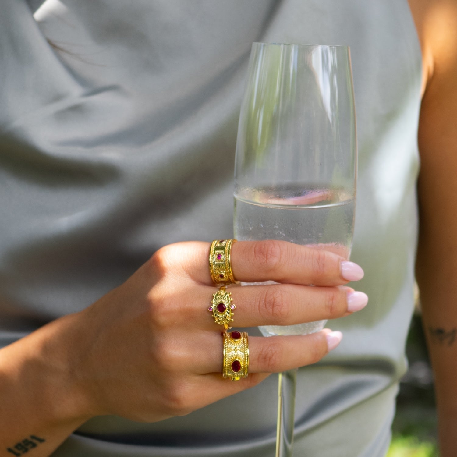 Goddess Cleopatra Ruby & Gold Adjustable Ring - Pink