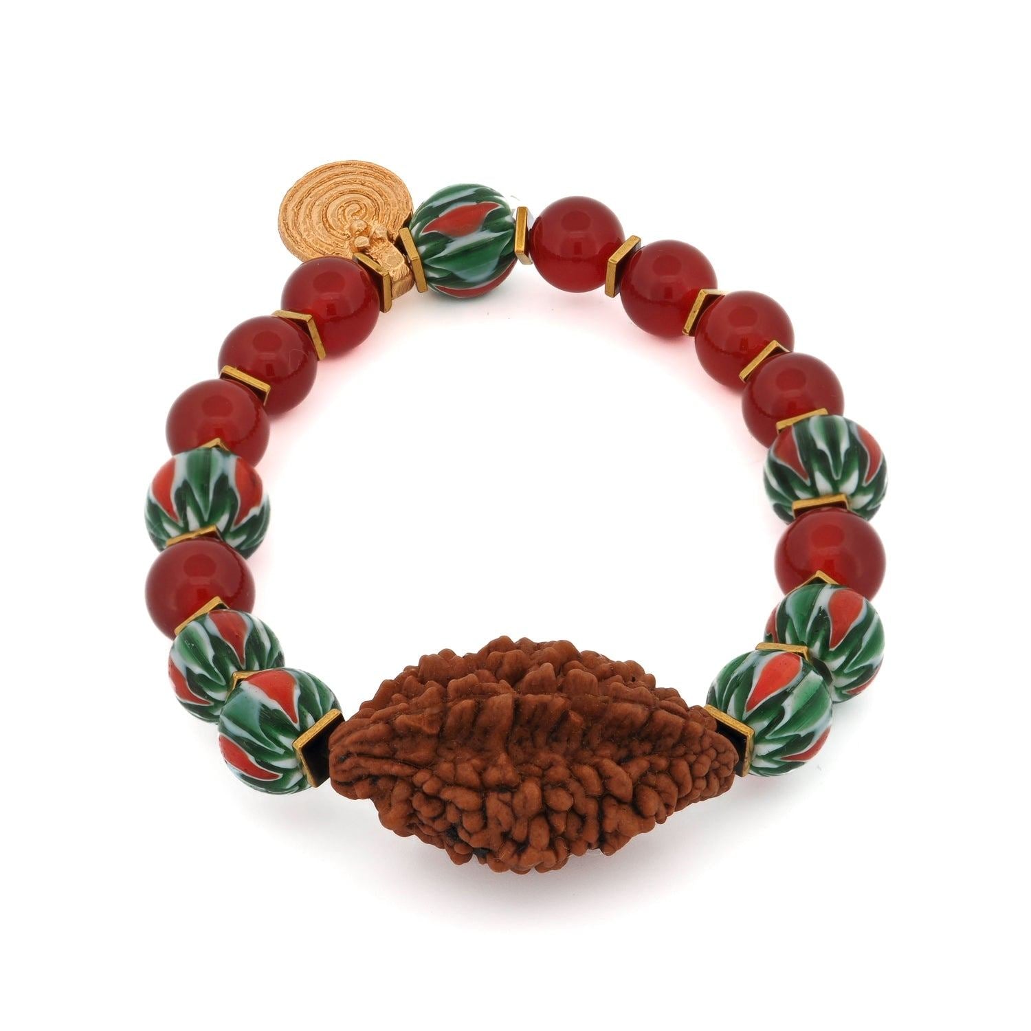 Mystic Root Rudraksha & Carnelian Spiral Bracelet - Red