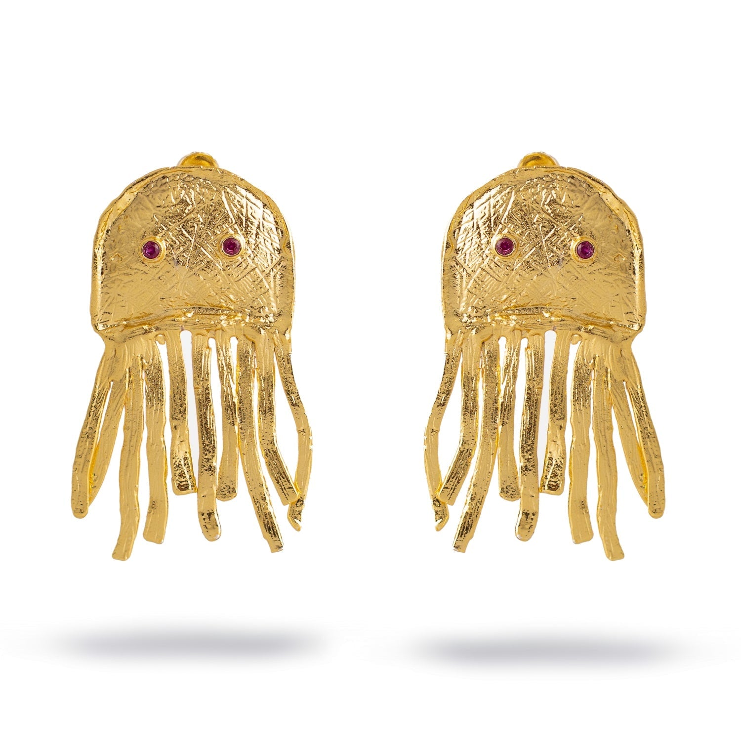 Mystic Ruby-Eyed Jellyfish Gold Earrings - Gold