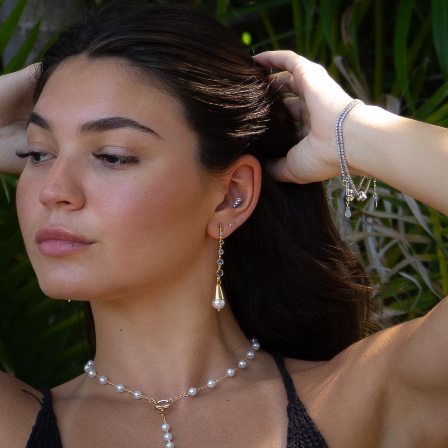 Mystic Sky Blue Topaz & Pearl Drop Earrings - Blue