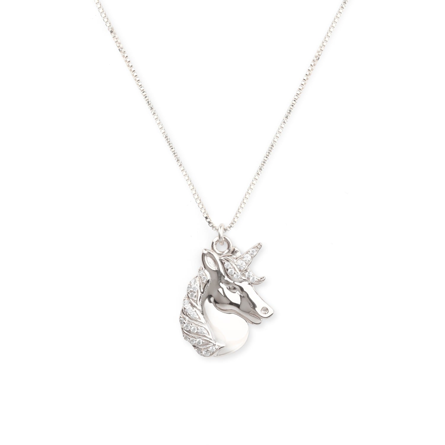 Mystical Unicorn Necklace, White Rhodium Over Sterling Silver