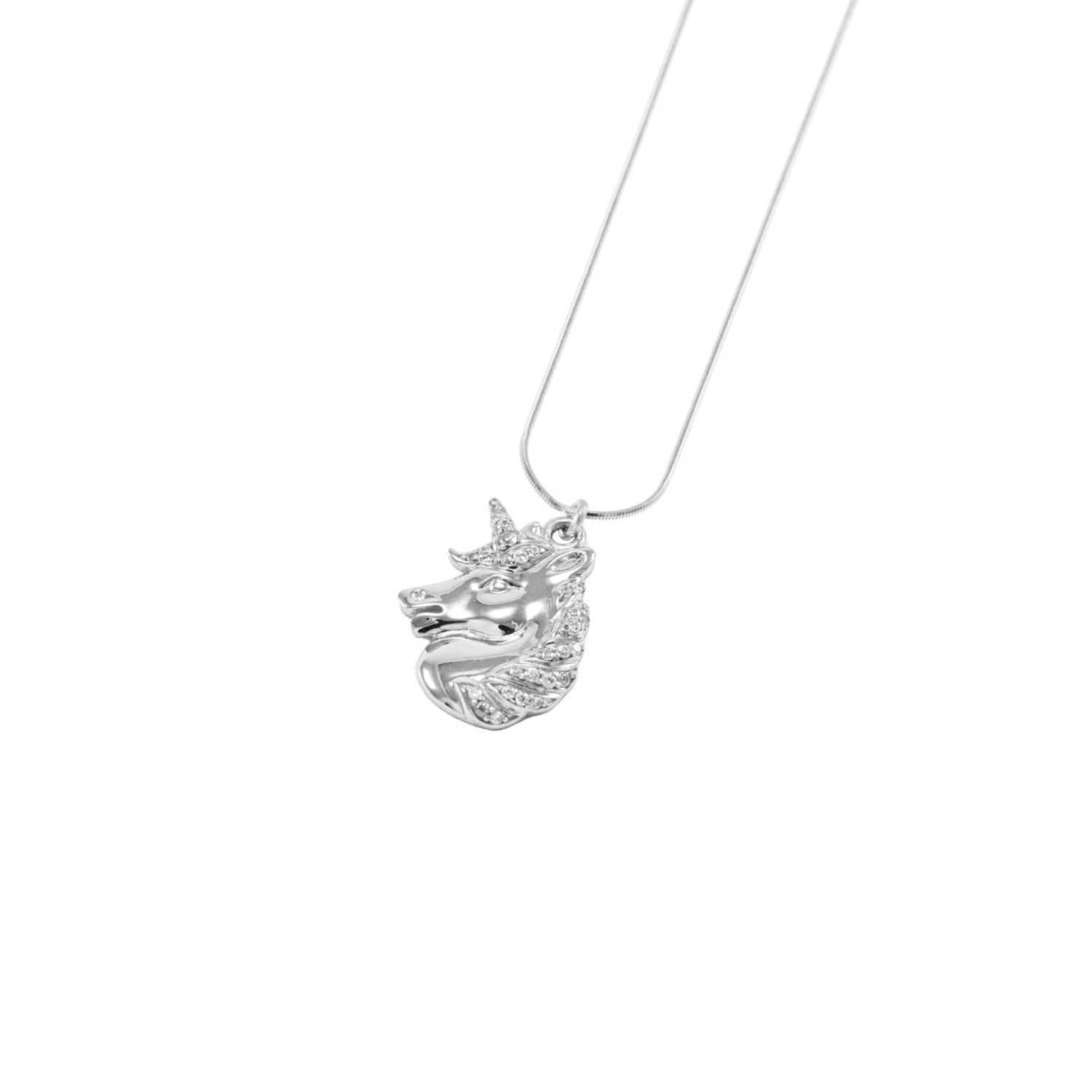 Mystical Unicorn Necklace, White Rhodium Over Sterling Silver