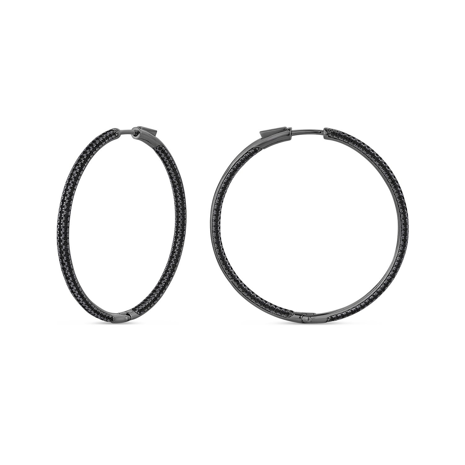 Pursuit Pave Hoops With Man Made Cz Diamond Stimulant In Black Rhodium
