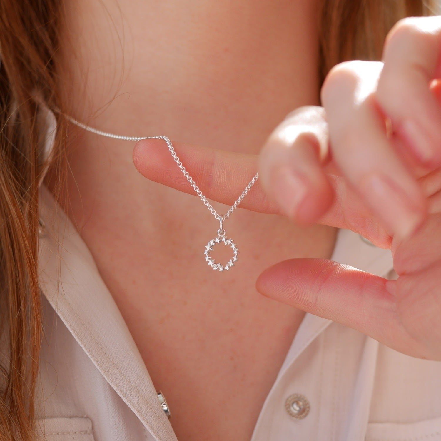 Sterling Silver Circle Star Cluster Charm Necklace