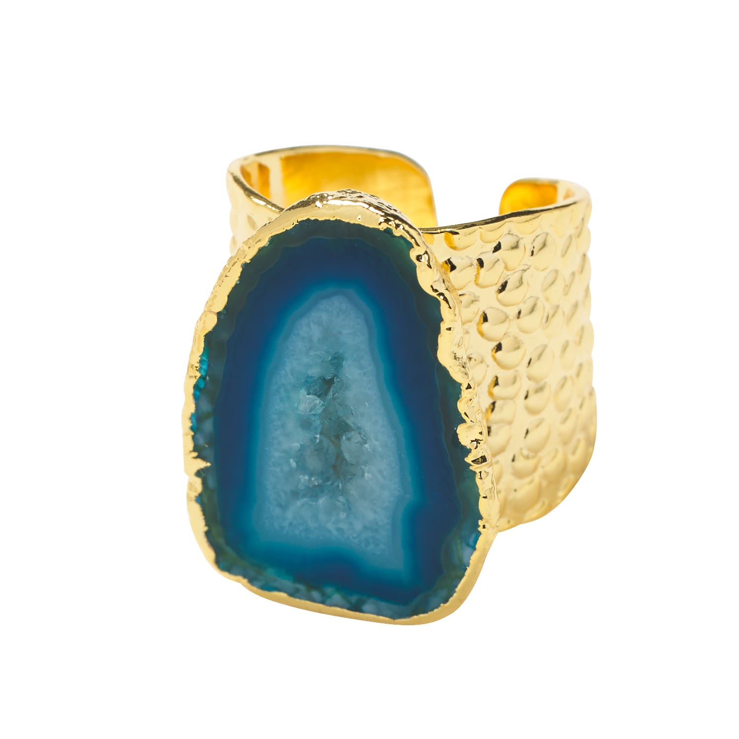 Ocean Blue Mega Gemstone Gold Statement Ring