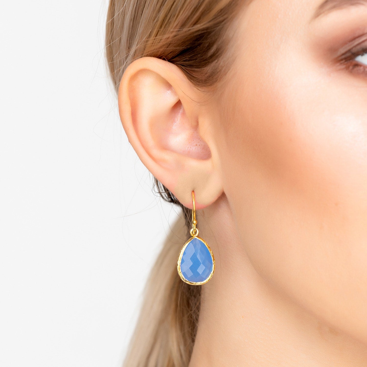 Petite Drop Earrings Dark Blue Chalcedony Gold