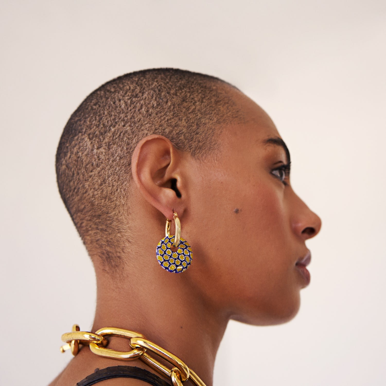 Yellow Glass Disk Gold Hoops