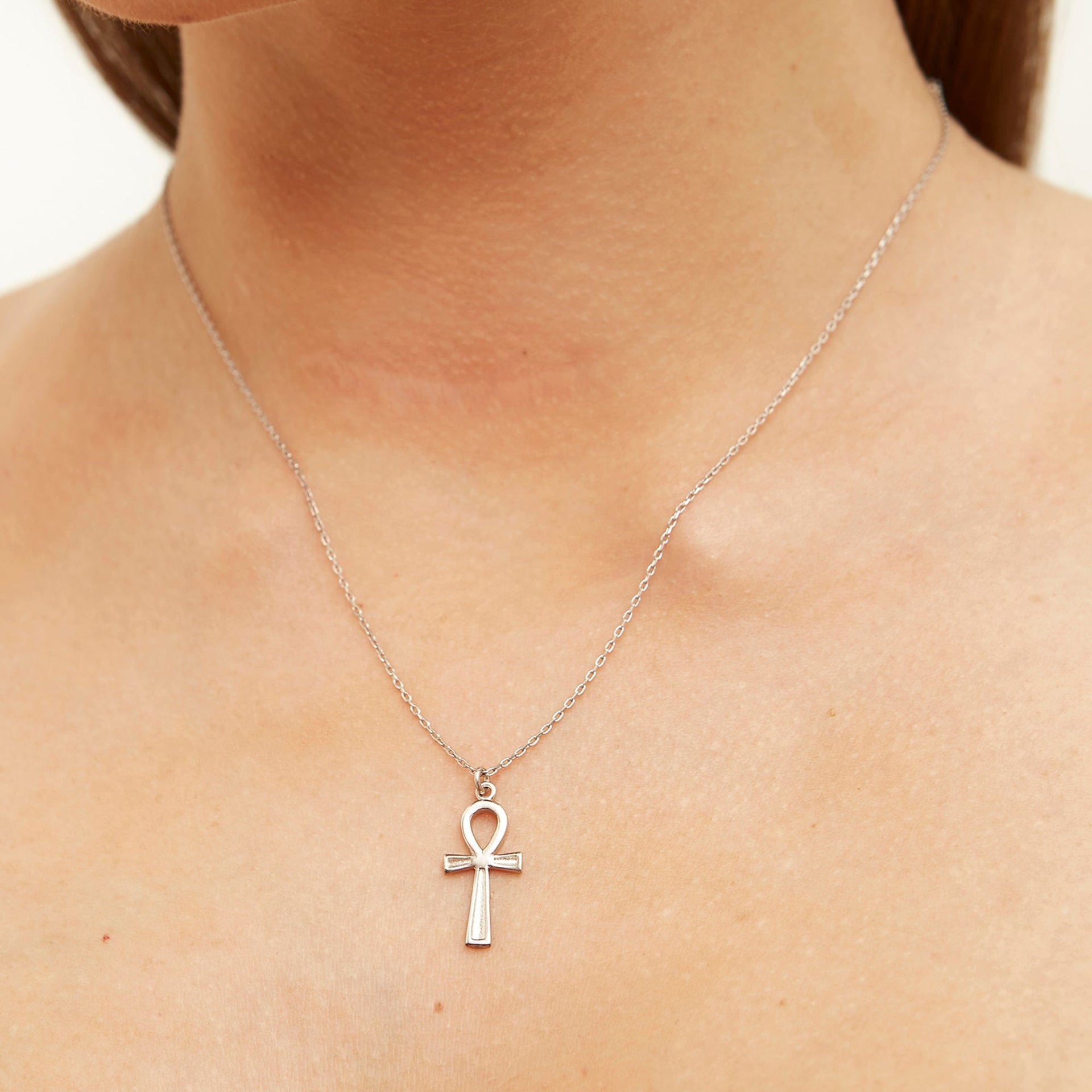 Sterling Silver Egyptian Ankh Necklace - Silver