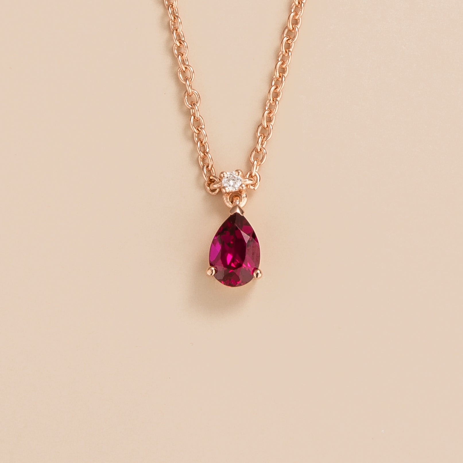 Ori Small Rose Gold Pendant Necklace Ruby & Diamond