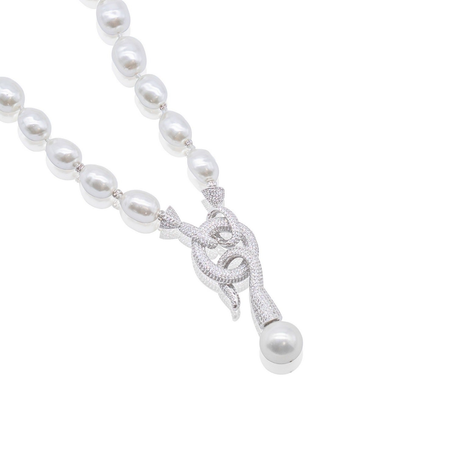 Hooked Pearl Necklace With Zirconia