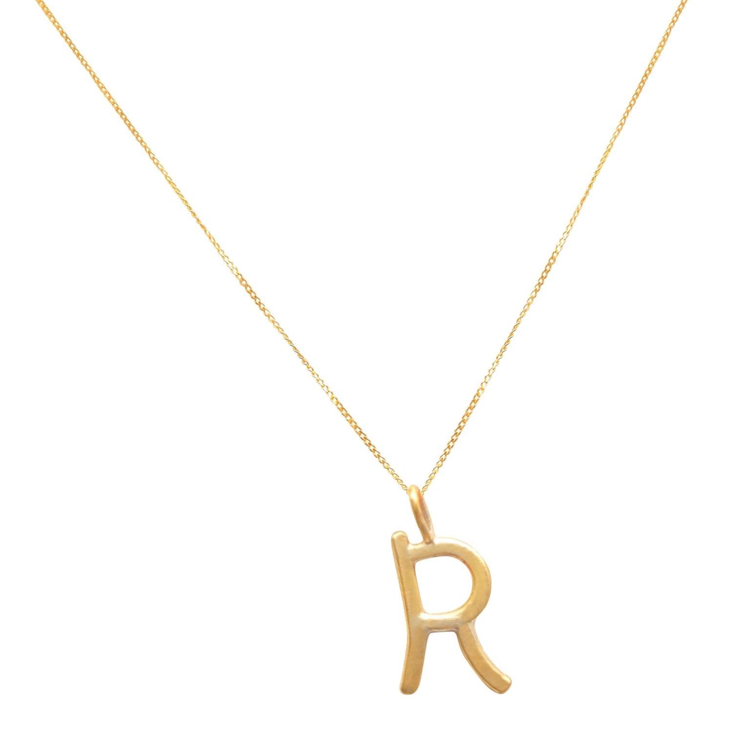 Solid Gold Letter R Pendant Necklace