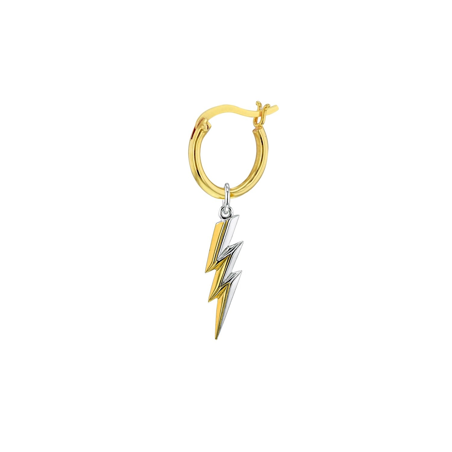 2Tone Mini Lightning Bolt Charm Sterling Silver & 18Kt Gold Plate On Gold Hoop