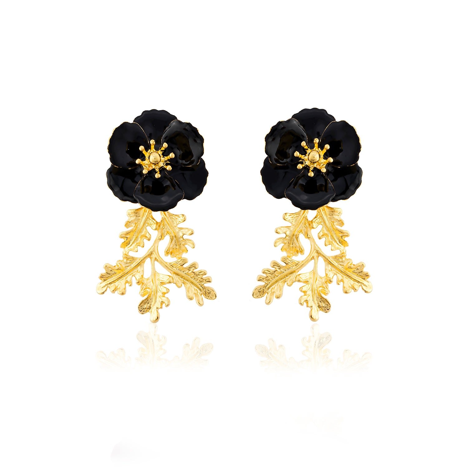 Black Leafy Blossom Flower Earrings