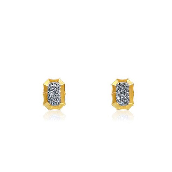 Gold Diamond Mini Rectangle Stud Earring