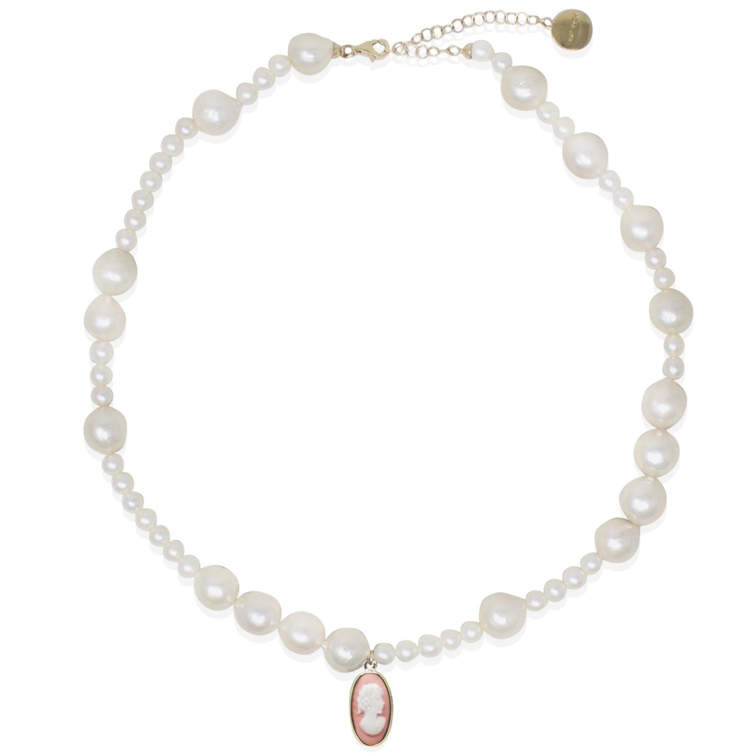 Boreas Mismatched Pearl And Pink Cameo Necklace