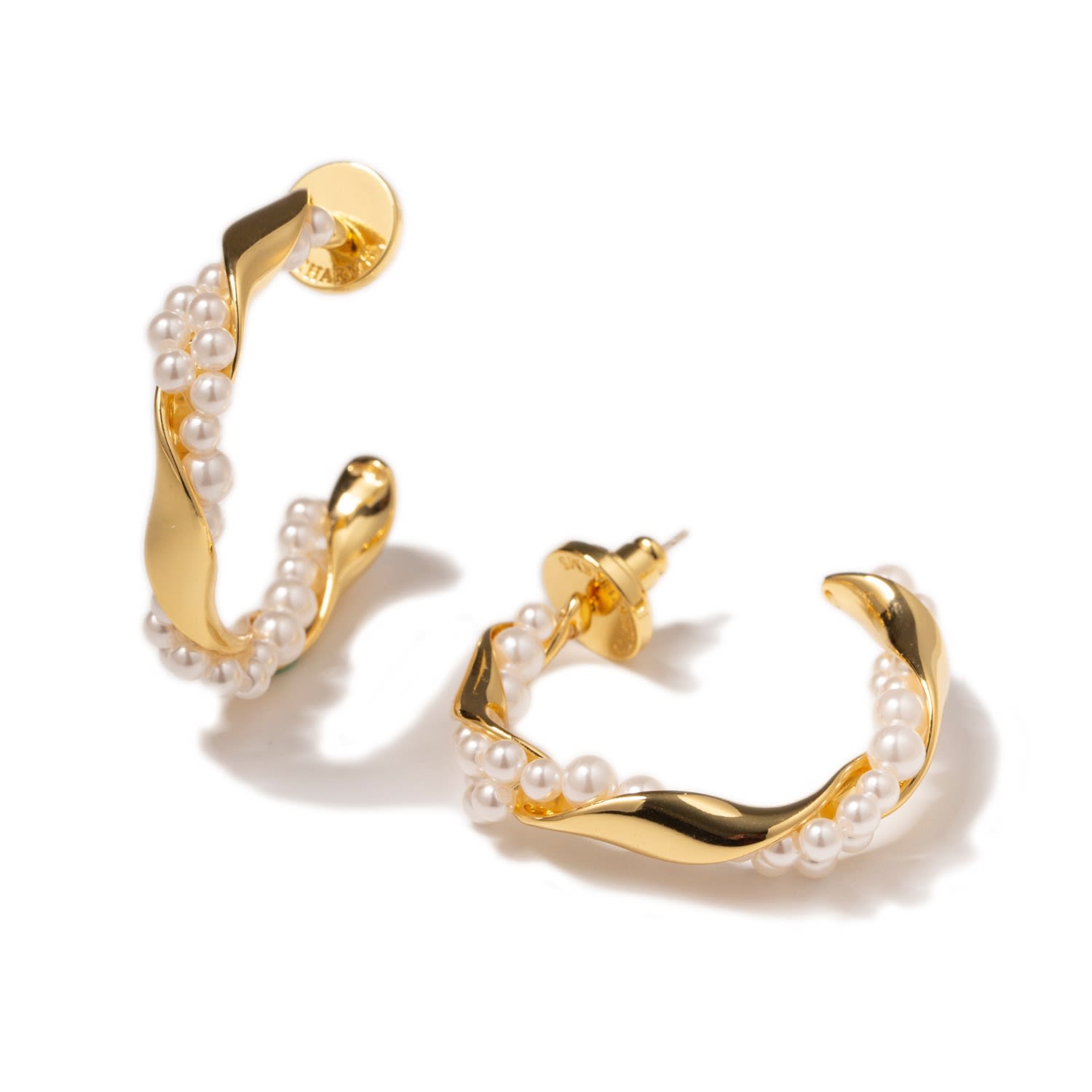 Nadia Gold Molten Pearl Twisted Hoop Earrings