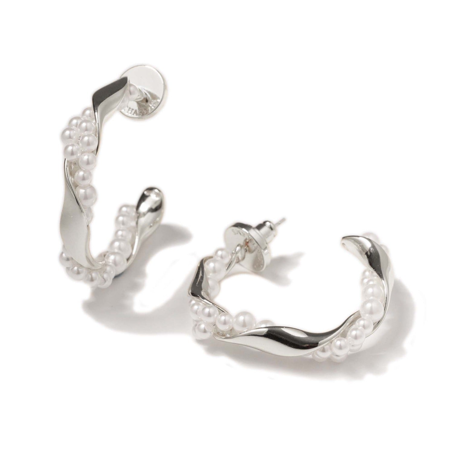 Nadia Silver Molten Pearl Twisted Hoop Earrings
