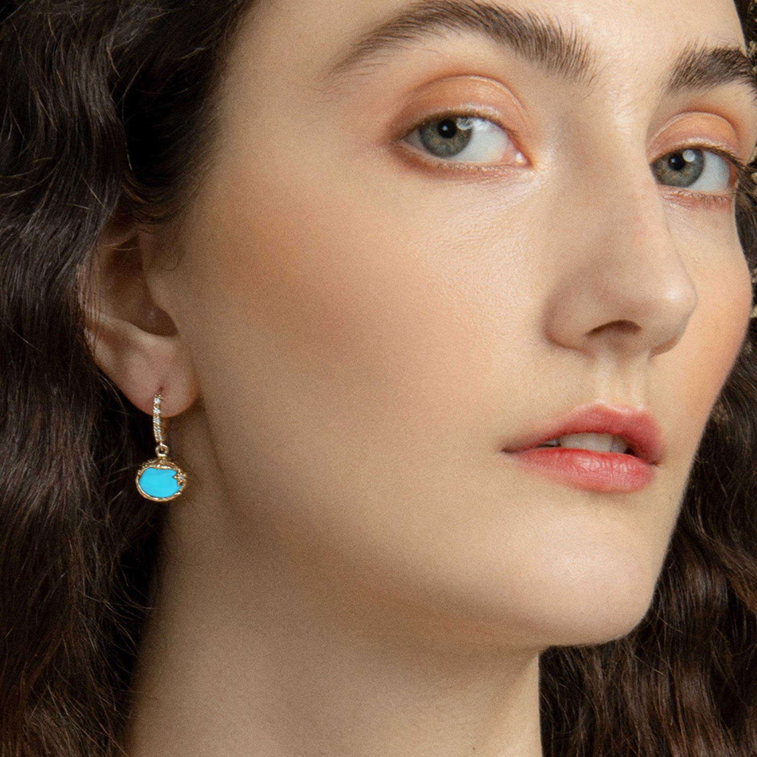 Ad Astra Gold-Plated Turquoise Mini Hoop Earrings