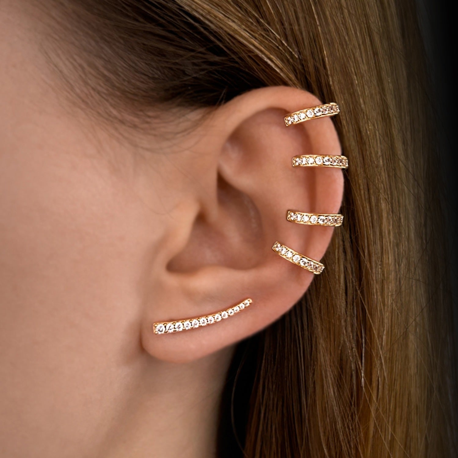 Naked Ear Climber With Man Made Cz Diamond Stimulant In Sterling Silver & 18K Gold Vermeil
