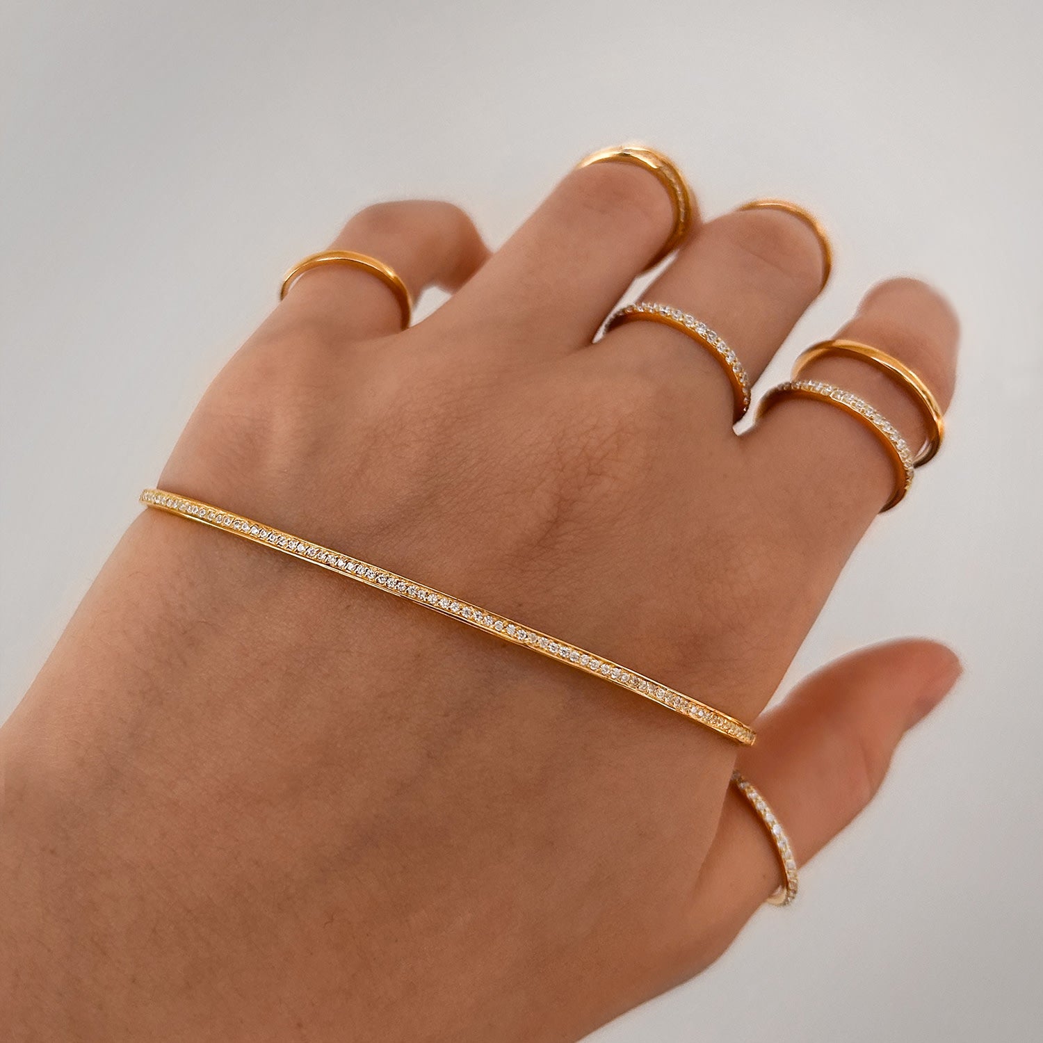 Naked Palm Cuff With Man Made Cz Diamond Stimulant In Sterling Silver & 18K Gold