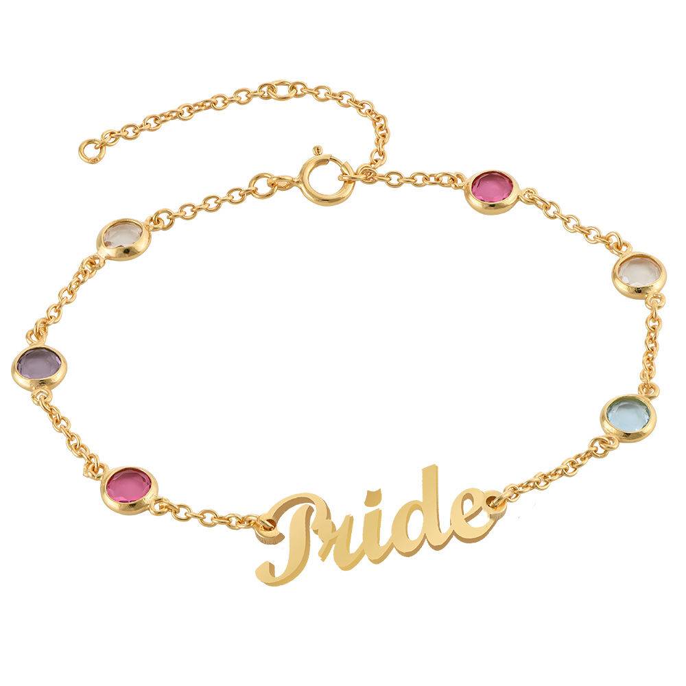 Name Bracelet with Multi Colored Stones in Gold Plating - Rainbow Bracelet
