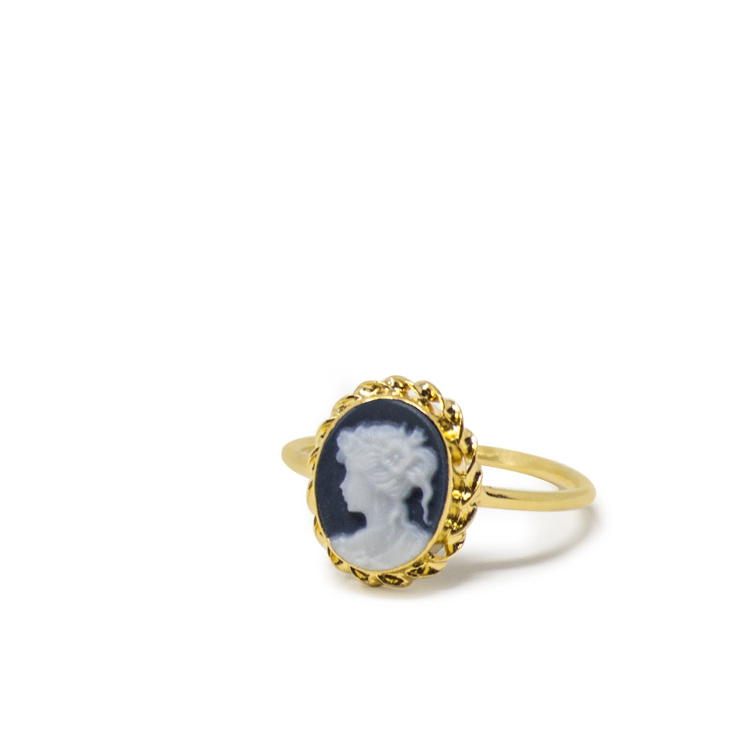 Gold-Plated Black Mini Cameo Ring