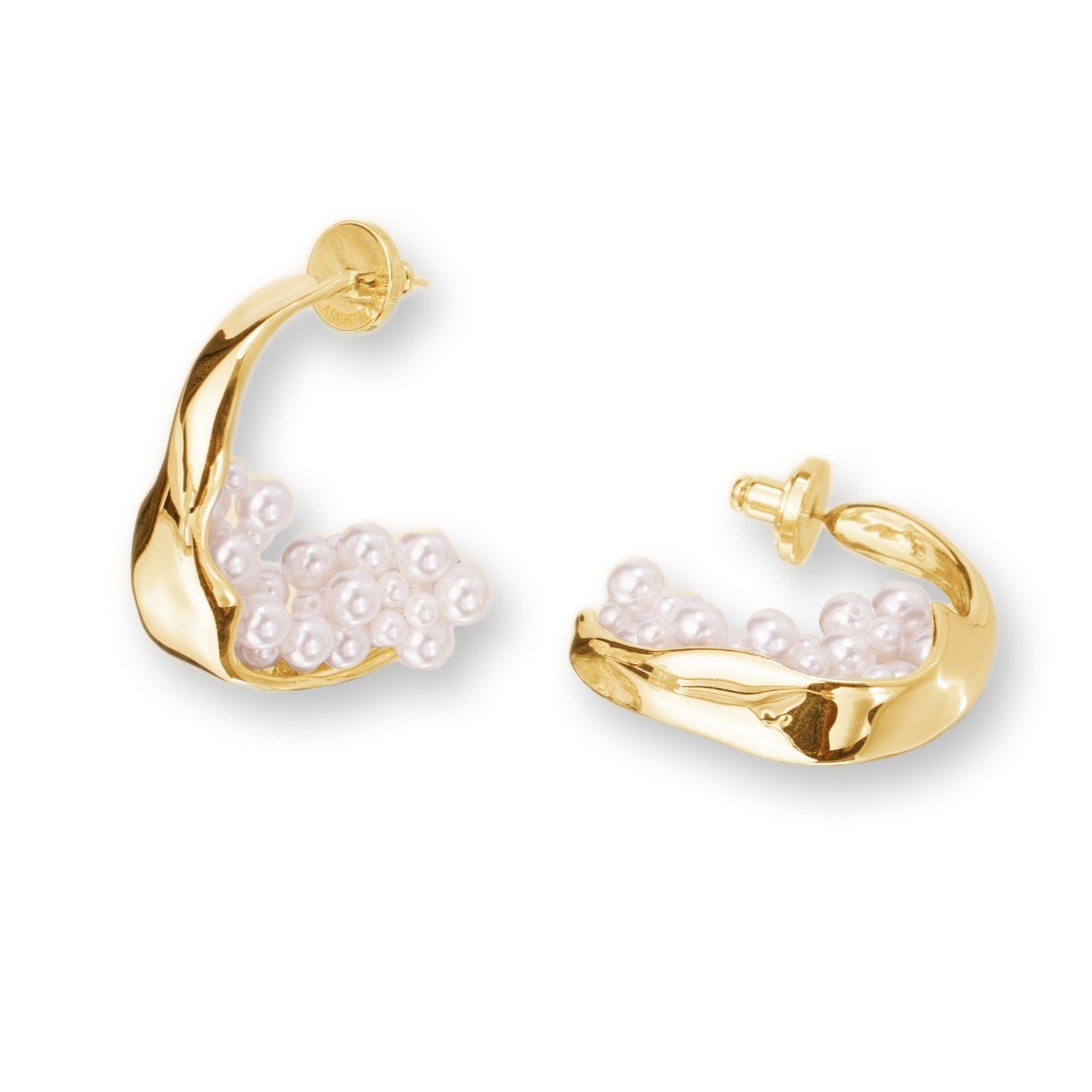 Naomi Pearl Cluster Gold Molten Hoop Statement Earrings
