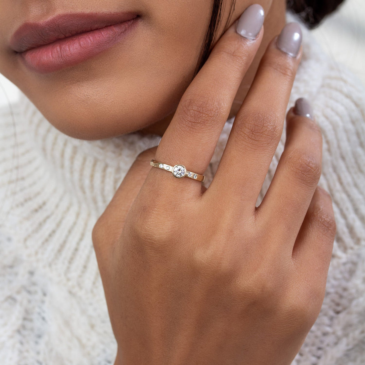 14k Hammered Narrative Ring - 0.25ct
