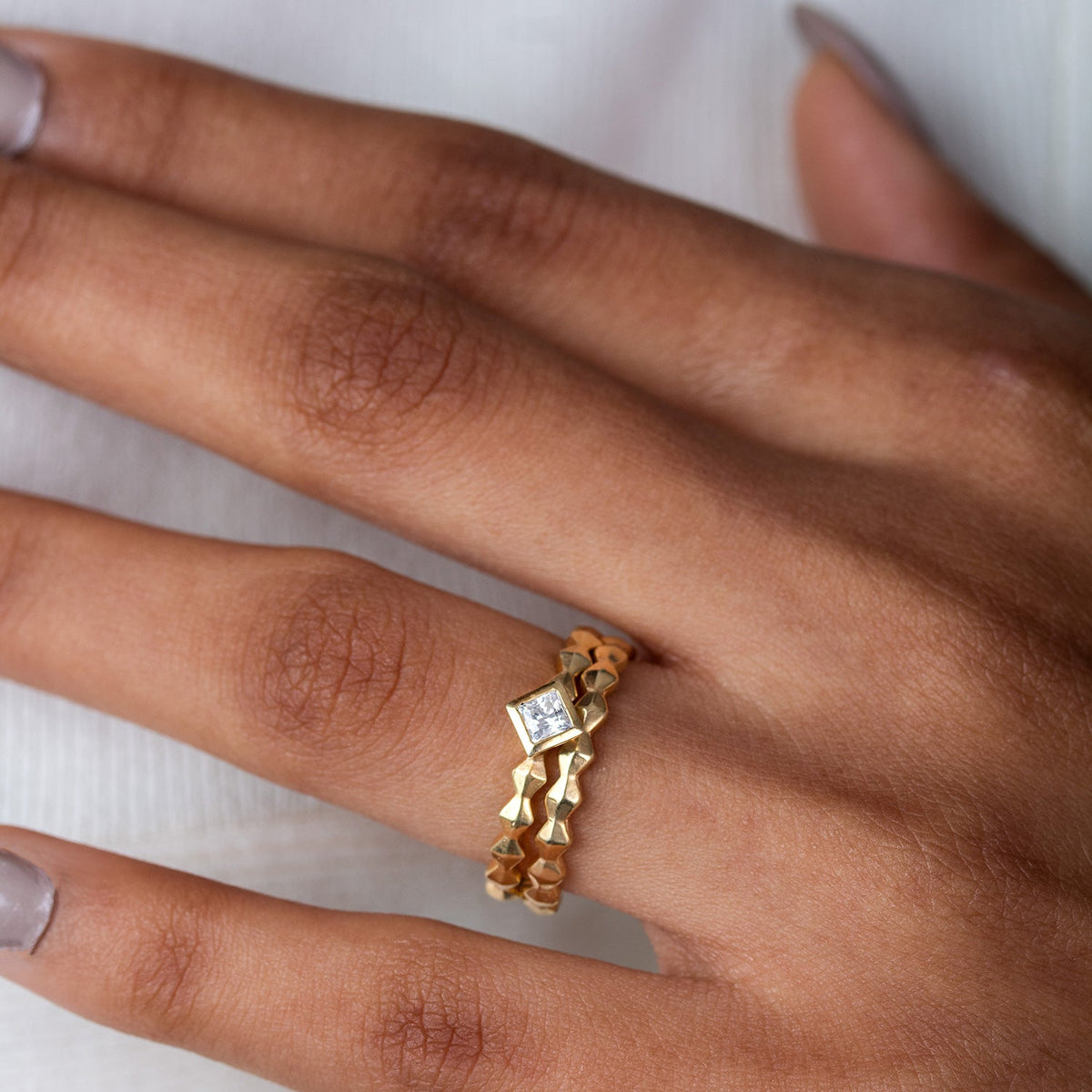 14k Brancusi Duo Narrative Ring Stack