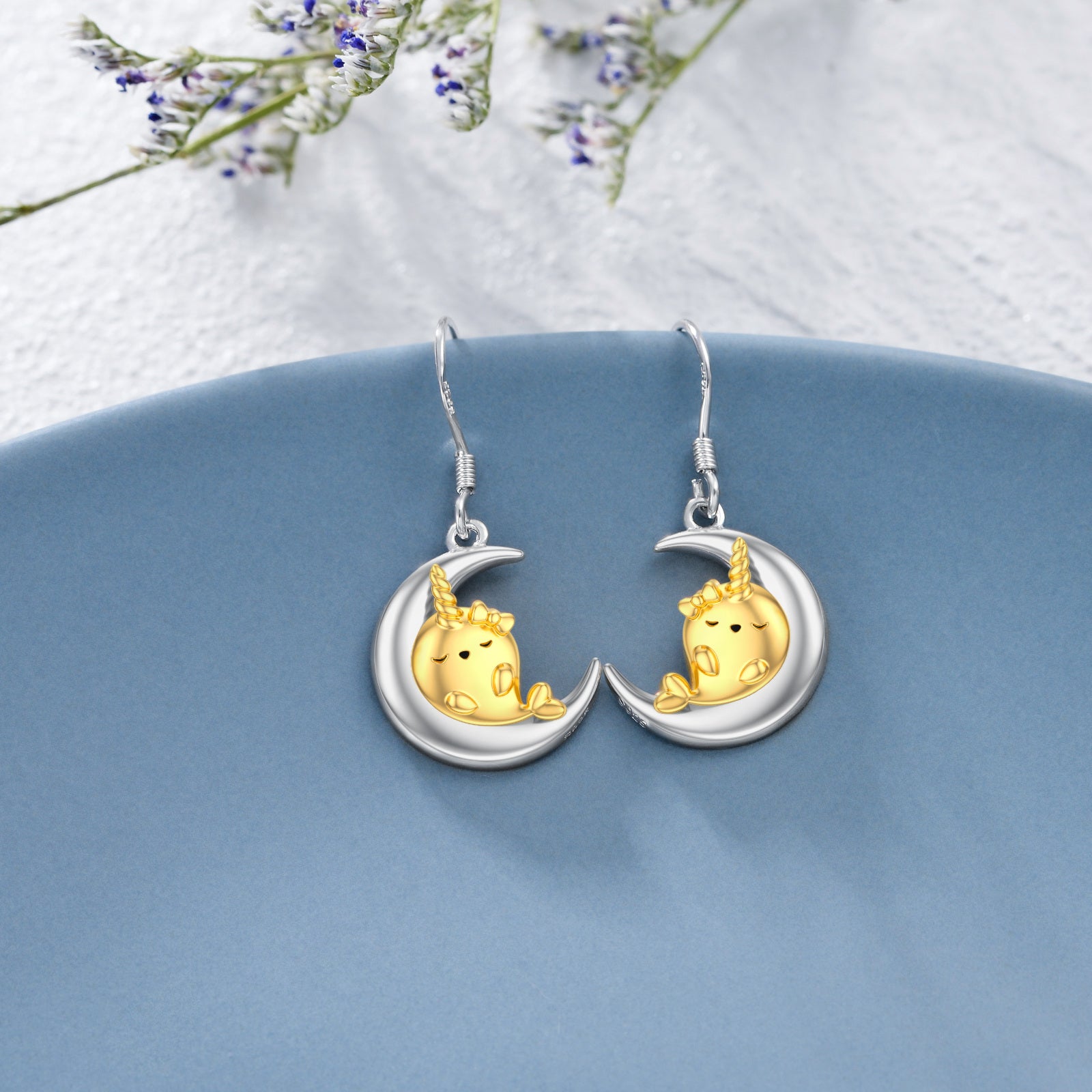 Sterling Silver Two-tone Rooster Drop Earrings