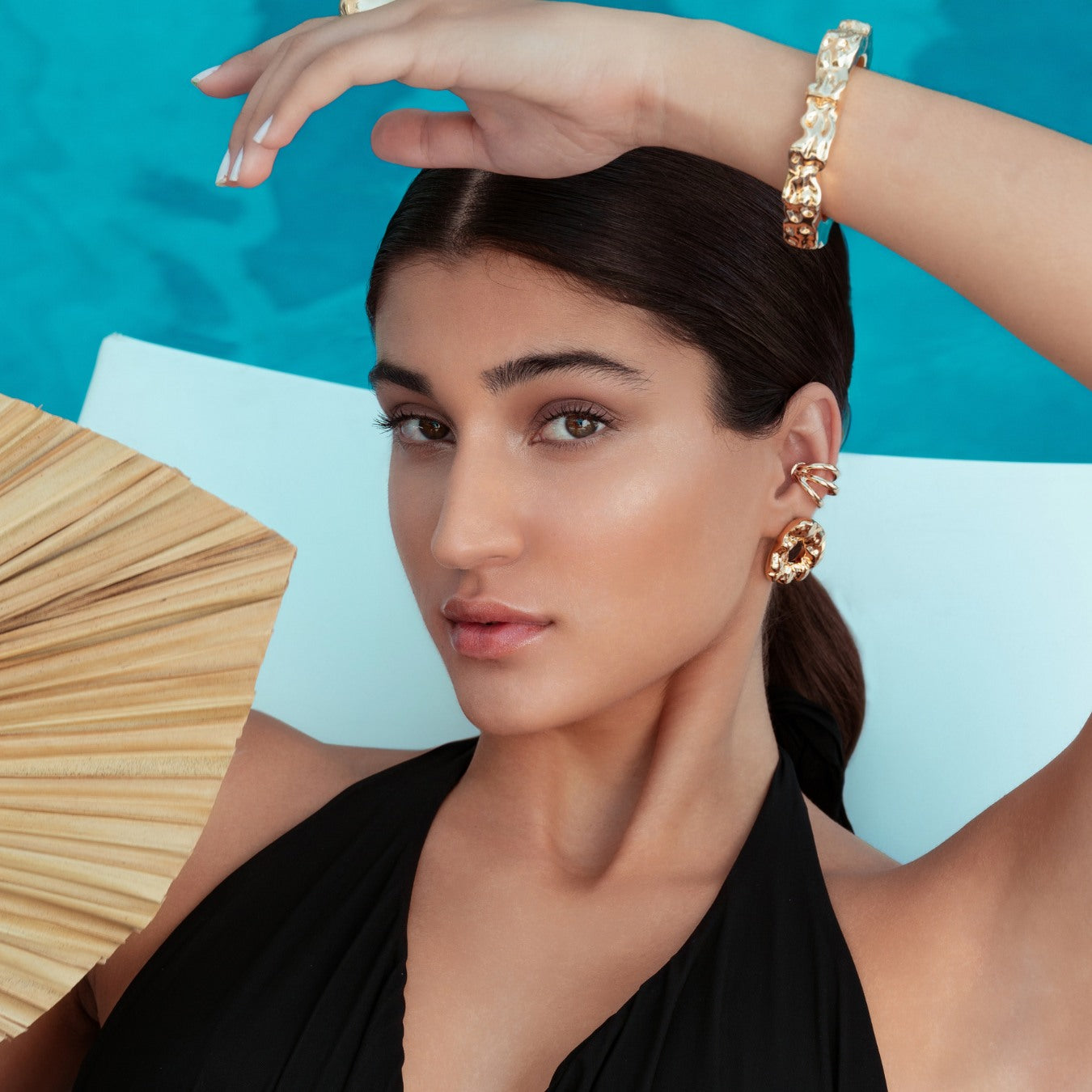 Nathalia Gold Hammered Statement Earrings