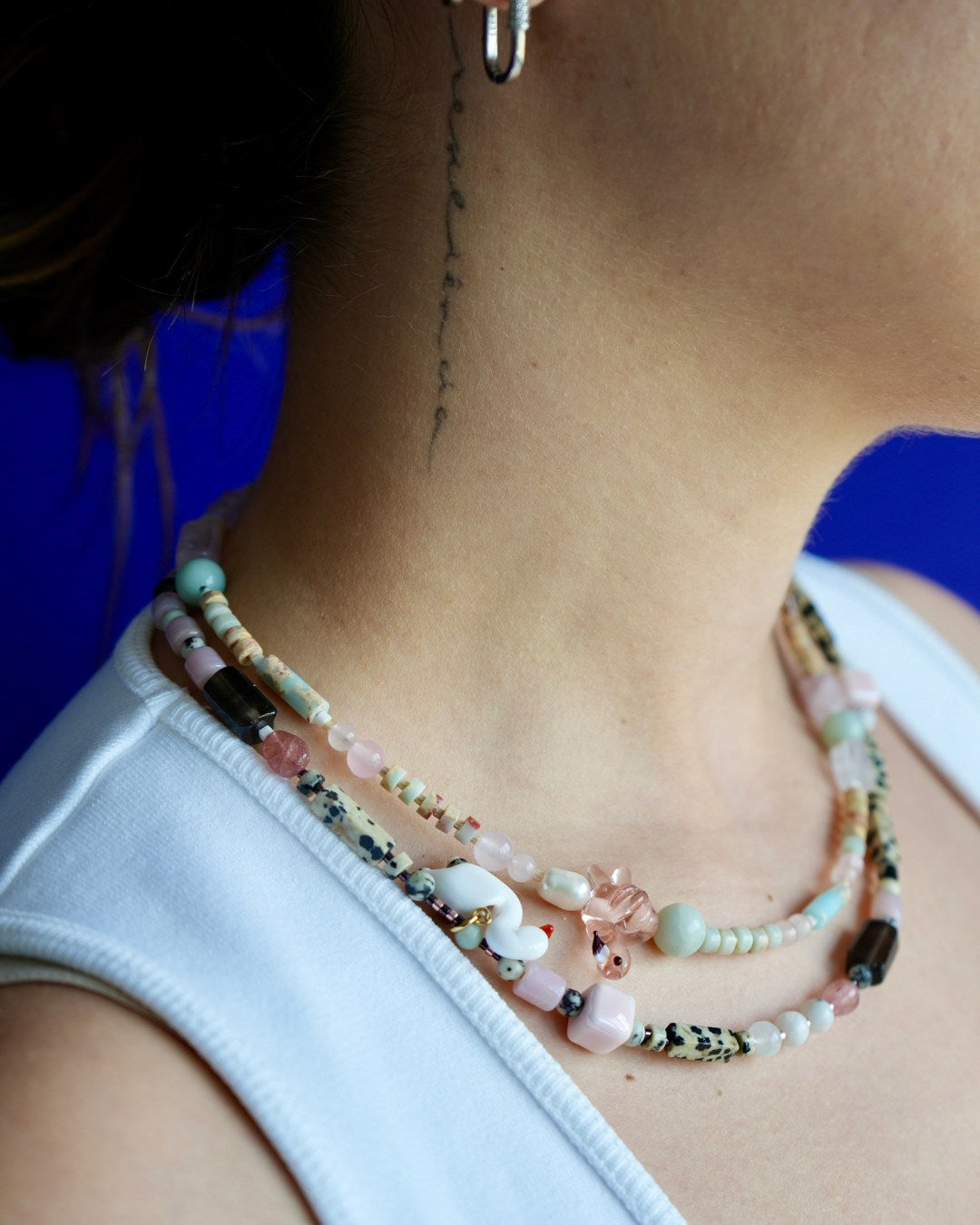 Flamingo – Gemstone Necklace With Murano Glass Flamingo Charm