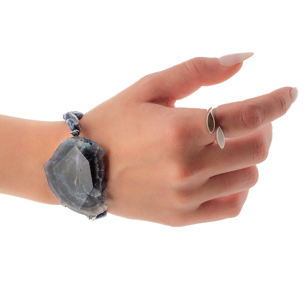 Natural Agate Stone Emotional Balance Beaded Bracelet -Blue