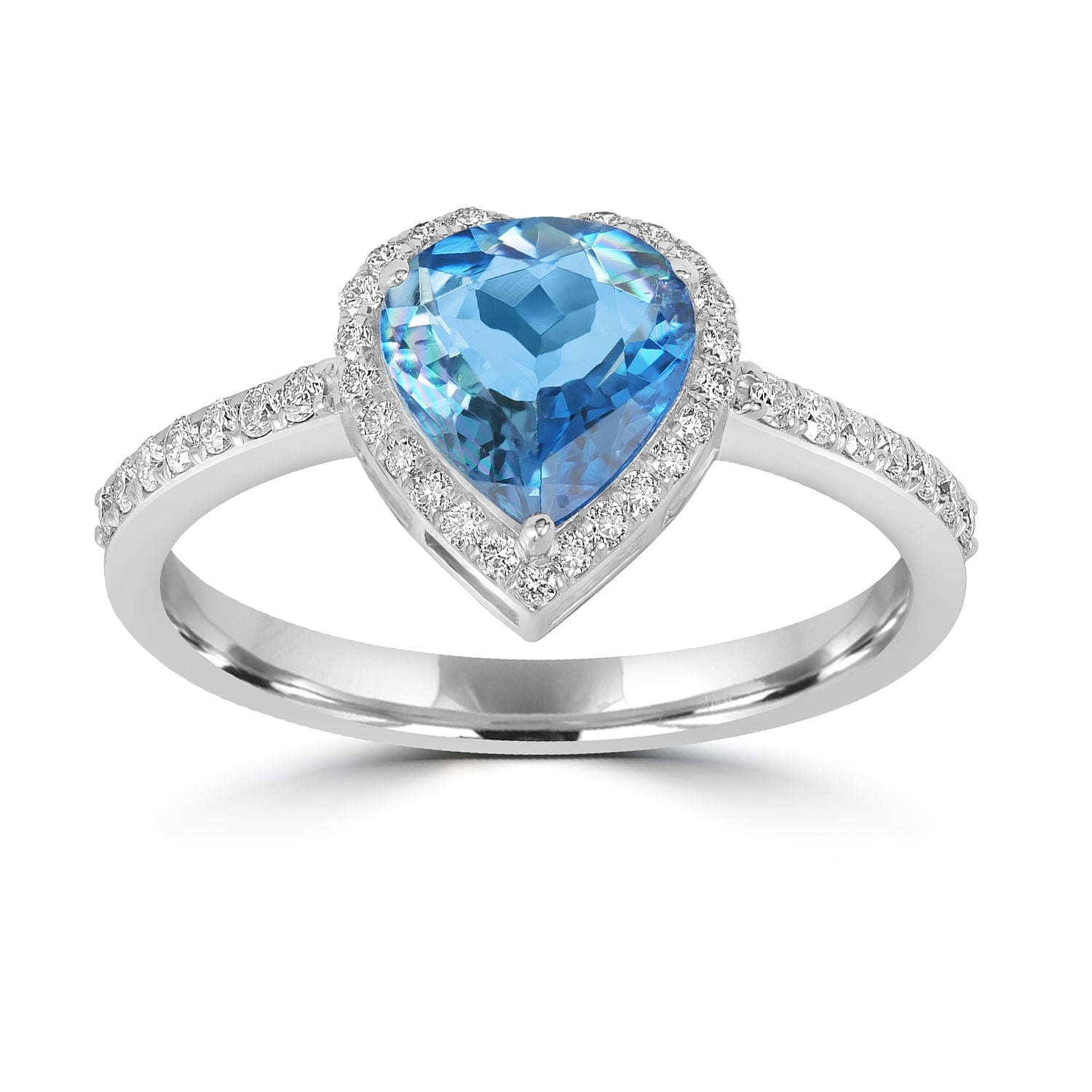 Natural Aquamarine & Diamond Heart Cocktail Ring In White Gold