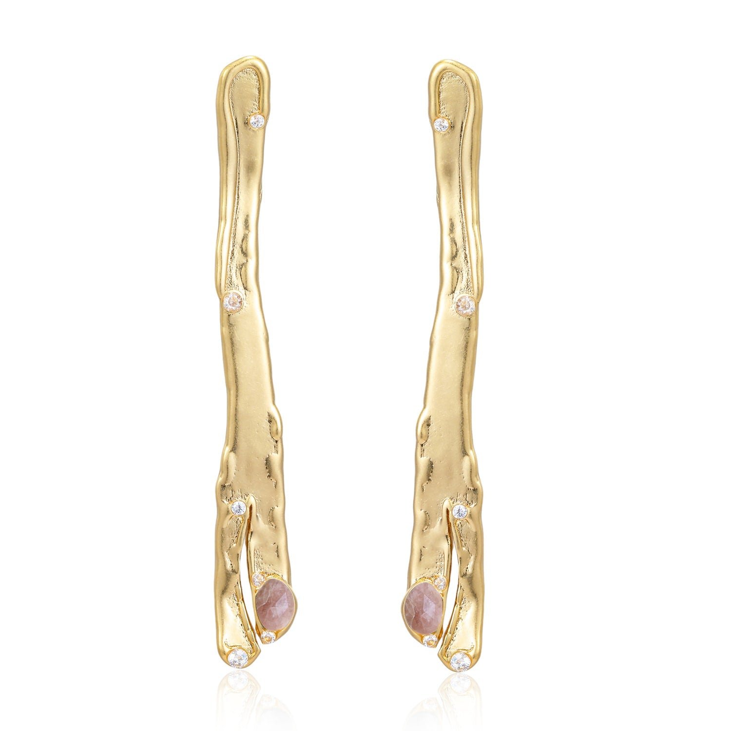 Natural Asymmetry Strawberry Quartz Linear Earrings