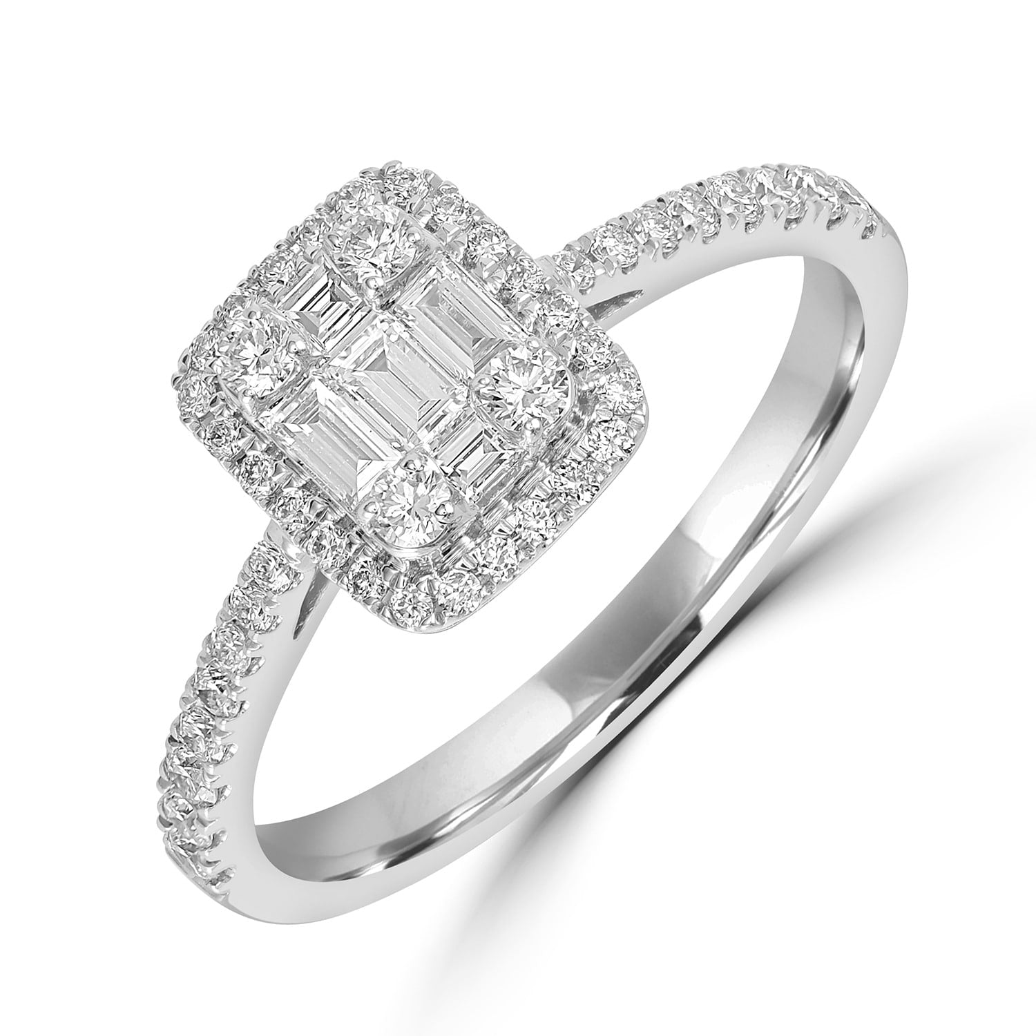 Elegant Baguette Diamond Statement Ring In White Gold