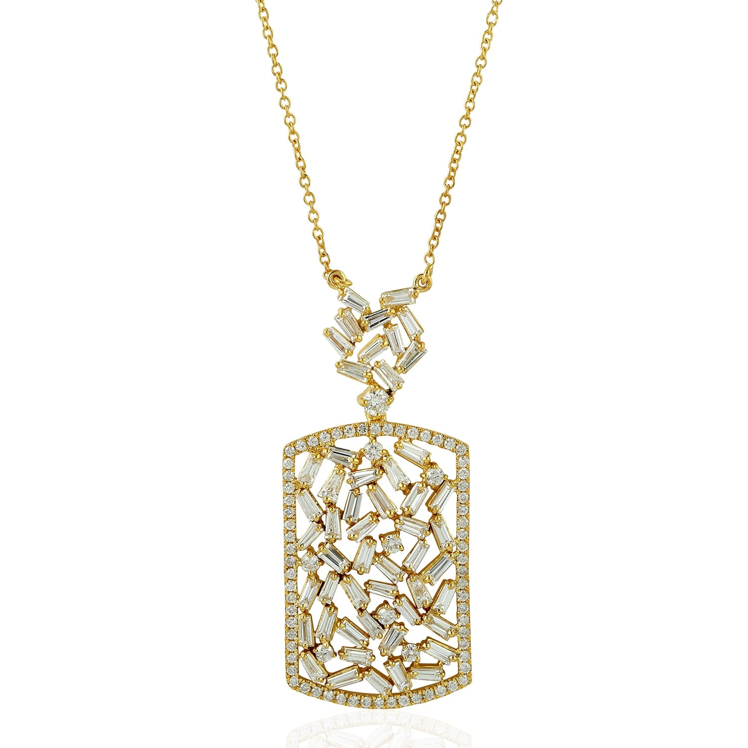 Natural Baguette Diamond In 18K Yellow Gold Choker Necklace