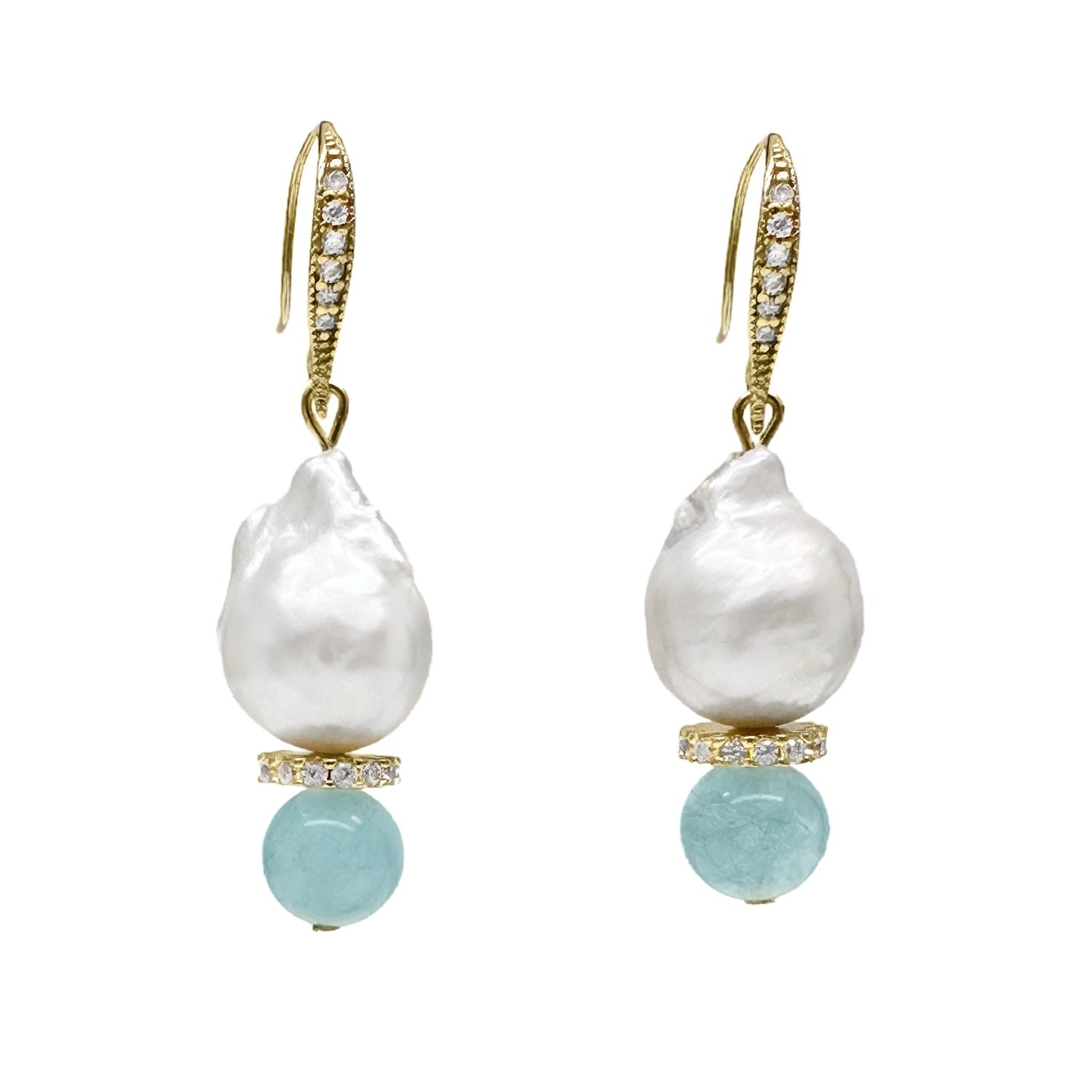 Natural Baroque Pearls With Blue Aquamarine Earrings