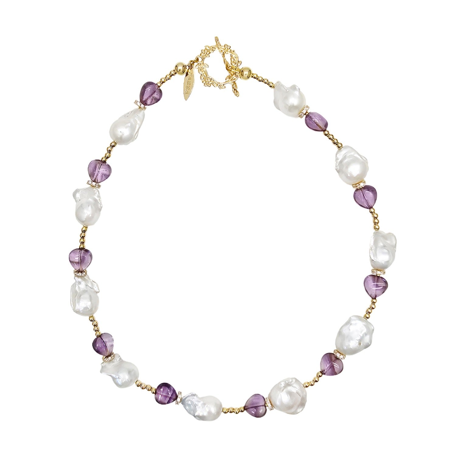 Natural Baroque Pearls With Heart Amethyst Necklace