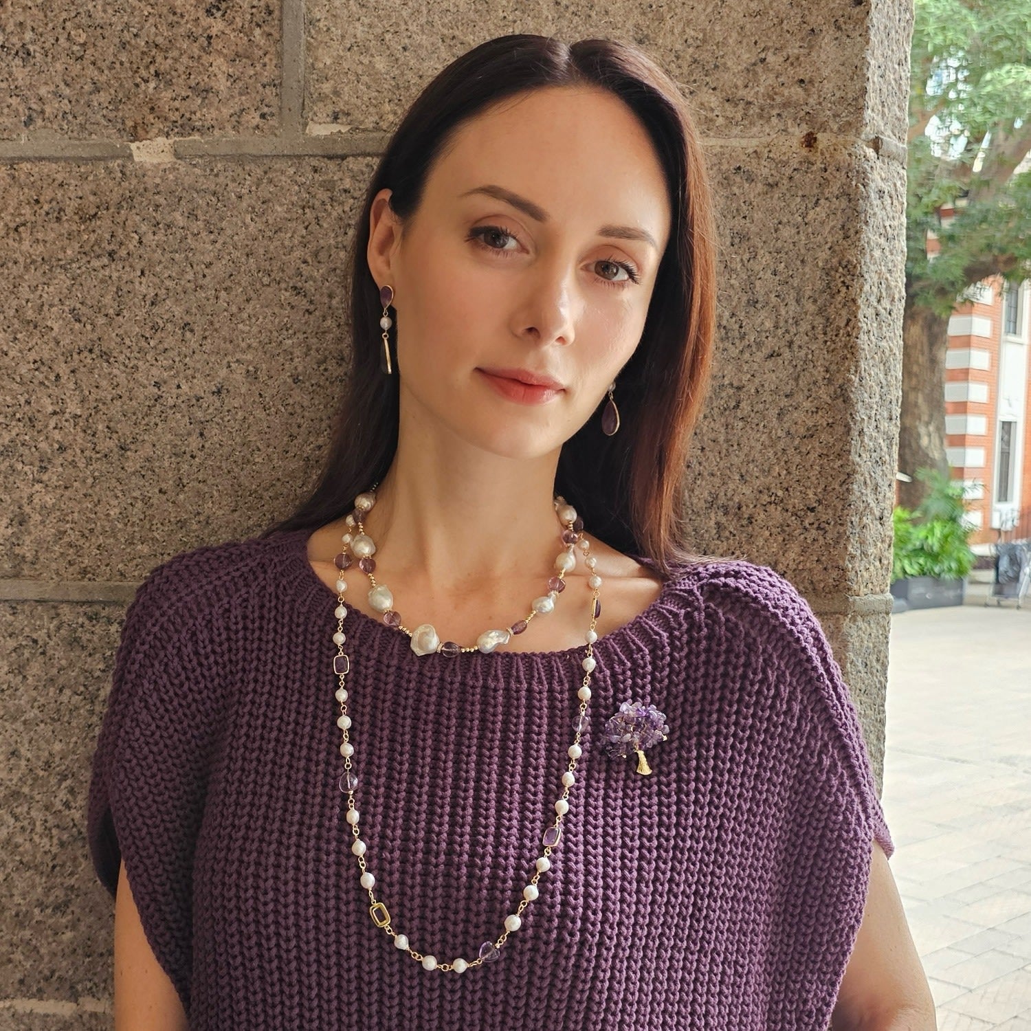 Natural Baroque Pearls With Heart Amethyst Necklace