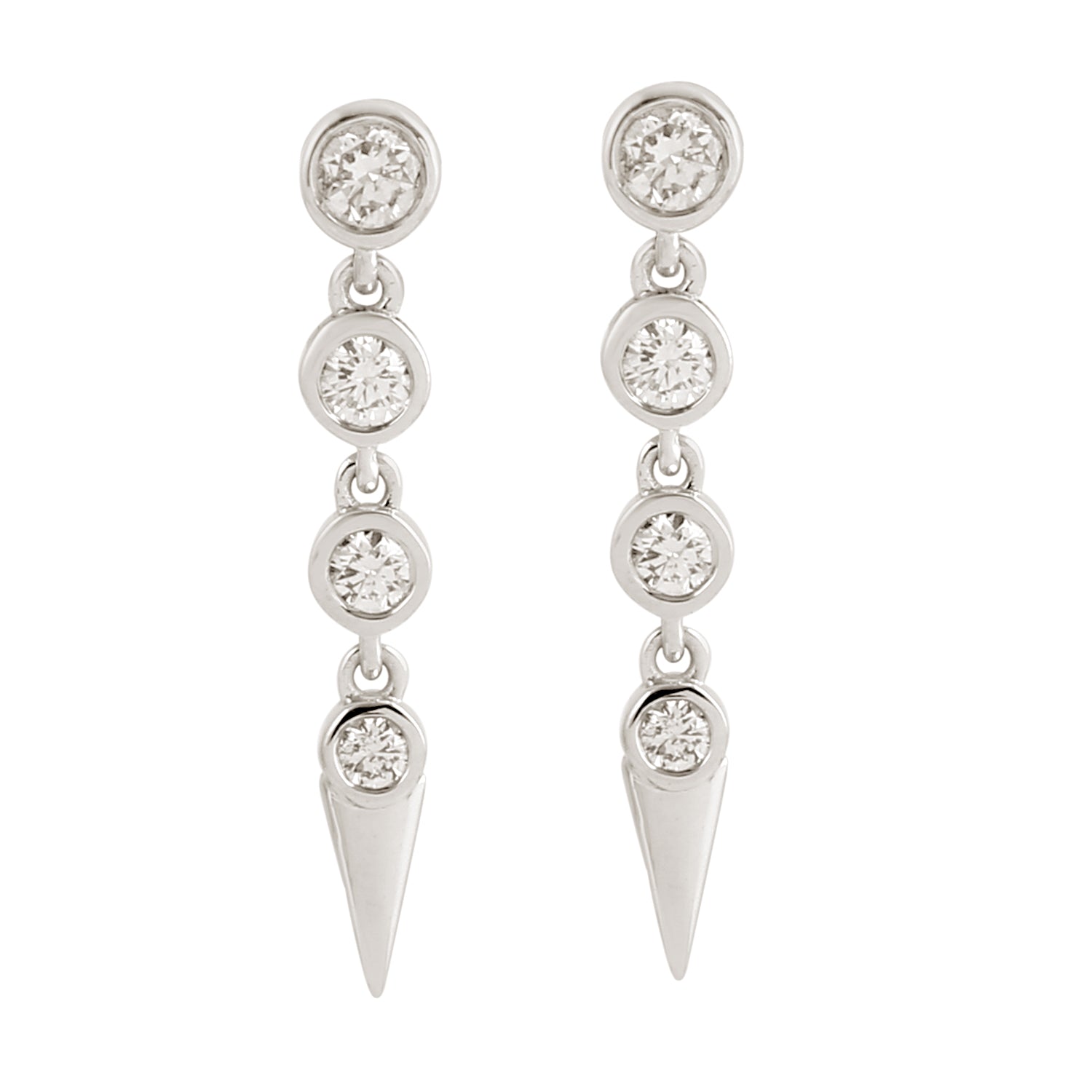 Natural Bezel Set Diamond 18k White Gold Spike Design Dangle Earrings