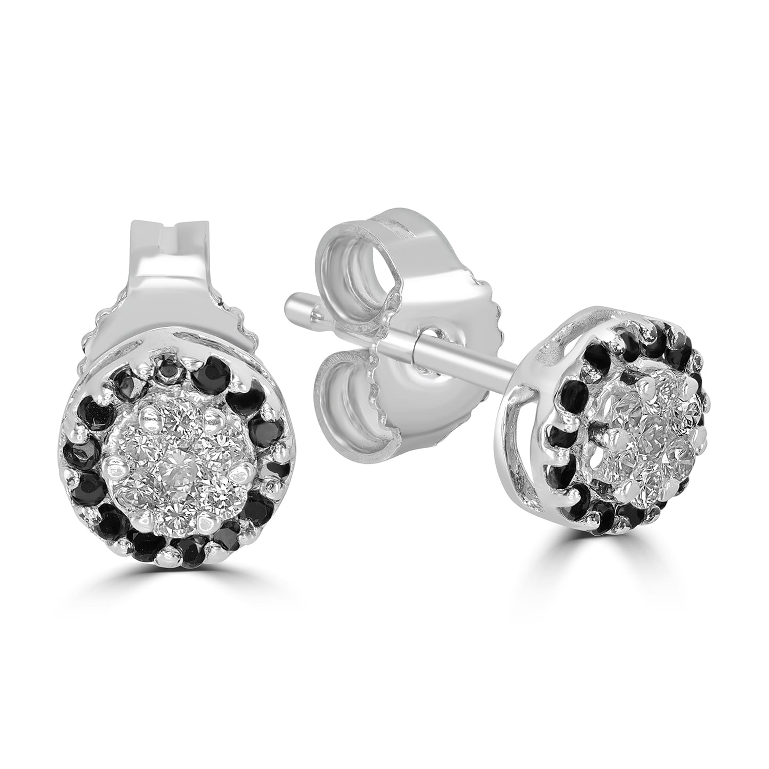 Natural Black And White Diamond Stud Earrings In White Gold