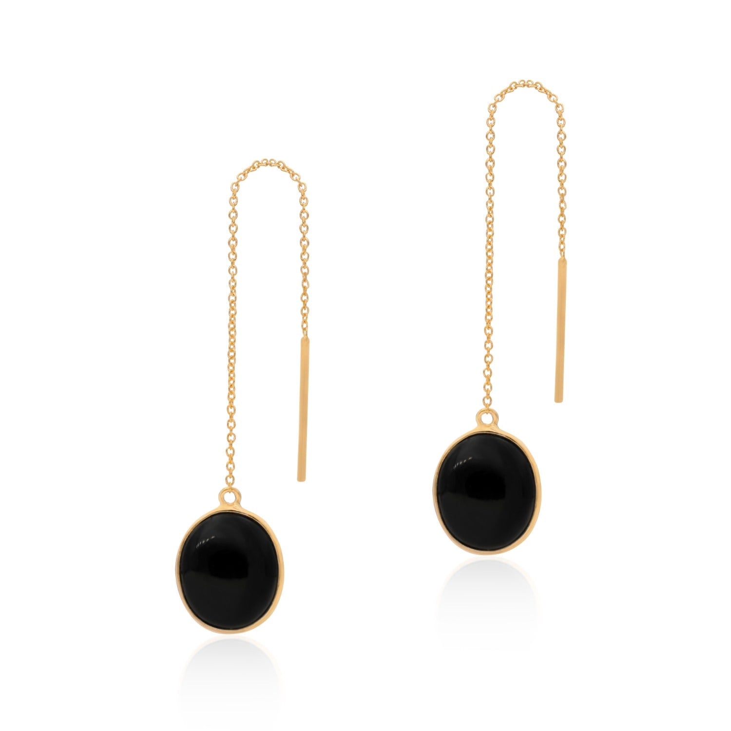 Natural Black Onyx Threader Earrings