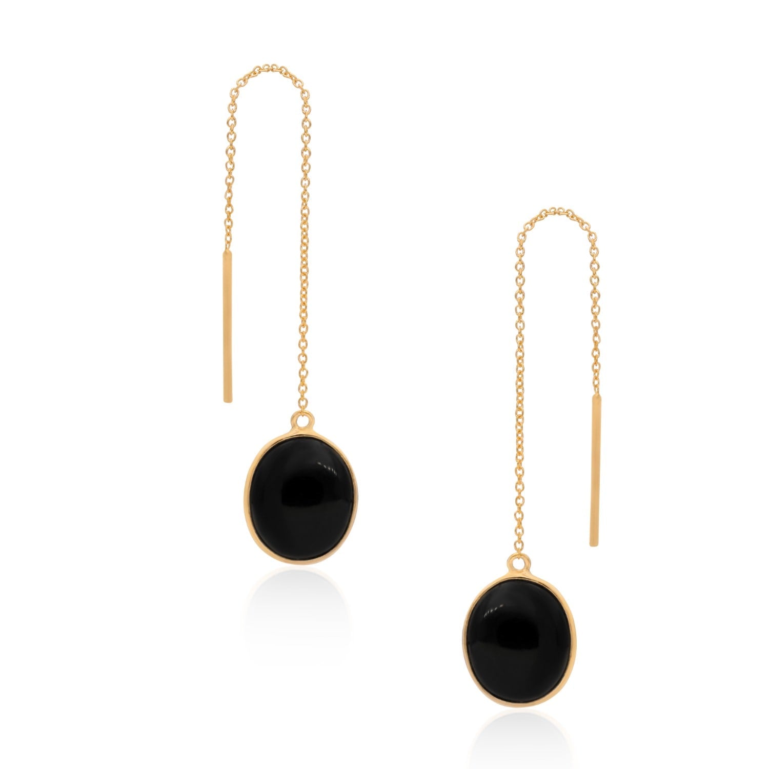 Natural Black Onyx Threader Earrings