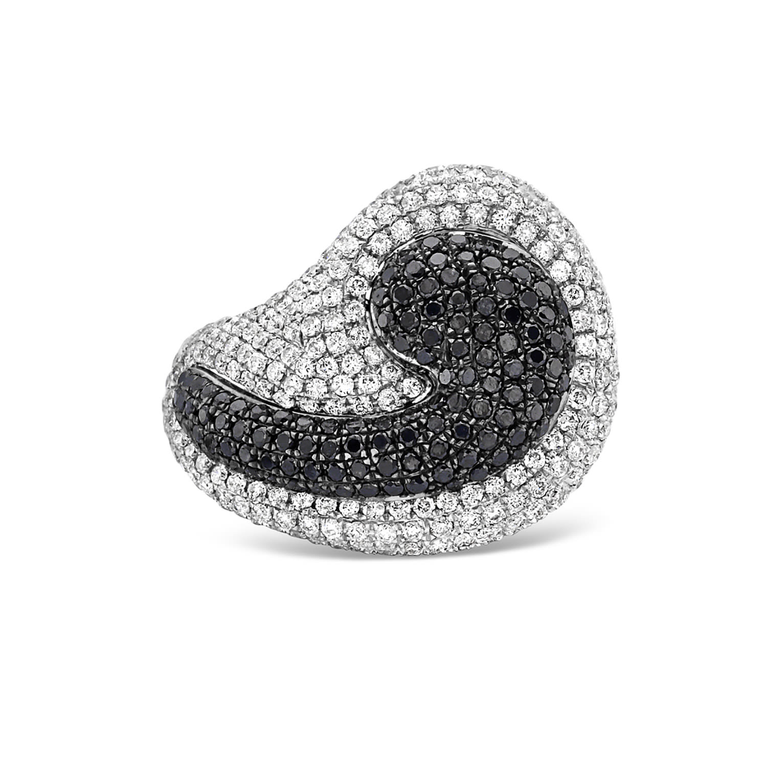 Natural Black & White Diamond Cocktail Ring In 18K White Gold