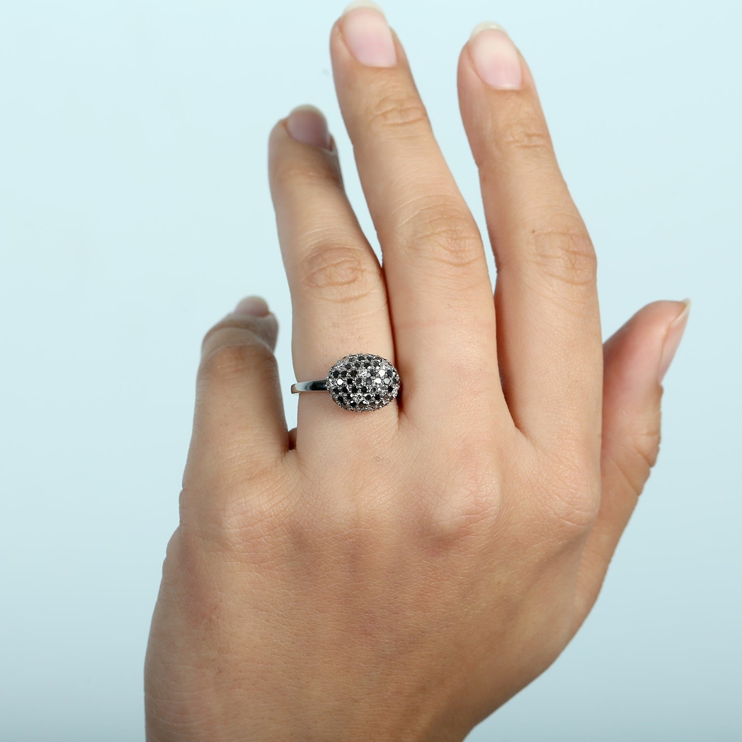 Natural Black & White Diamond Cocktail Ring In White Gold