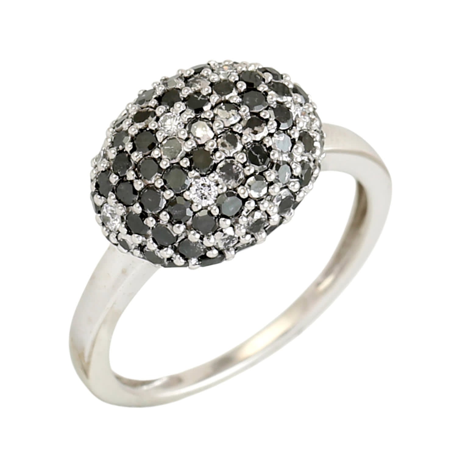 Natural Black & White Diamond Cocktail Ring In White Gold