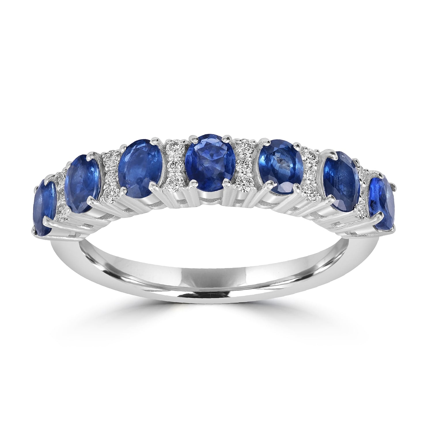 Natural Blue Sapphire & Diamond Eternity Band Ring In White Gold