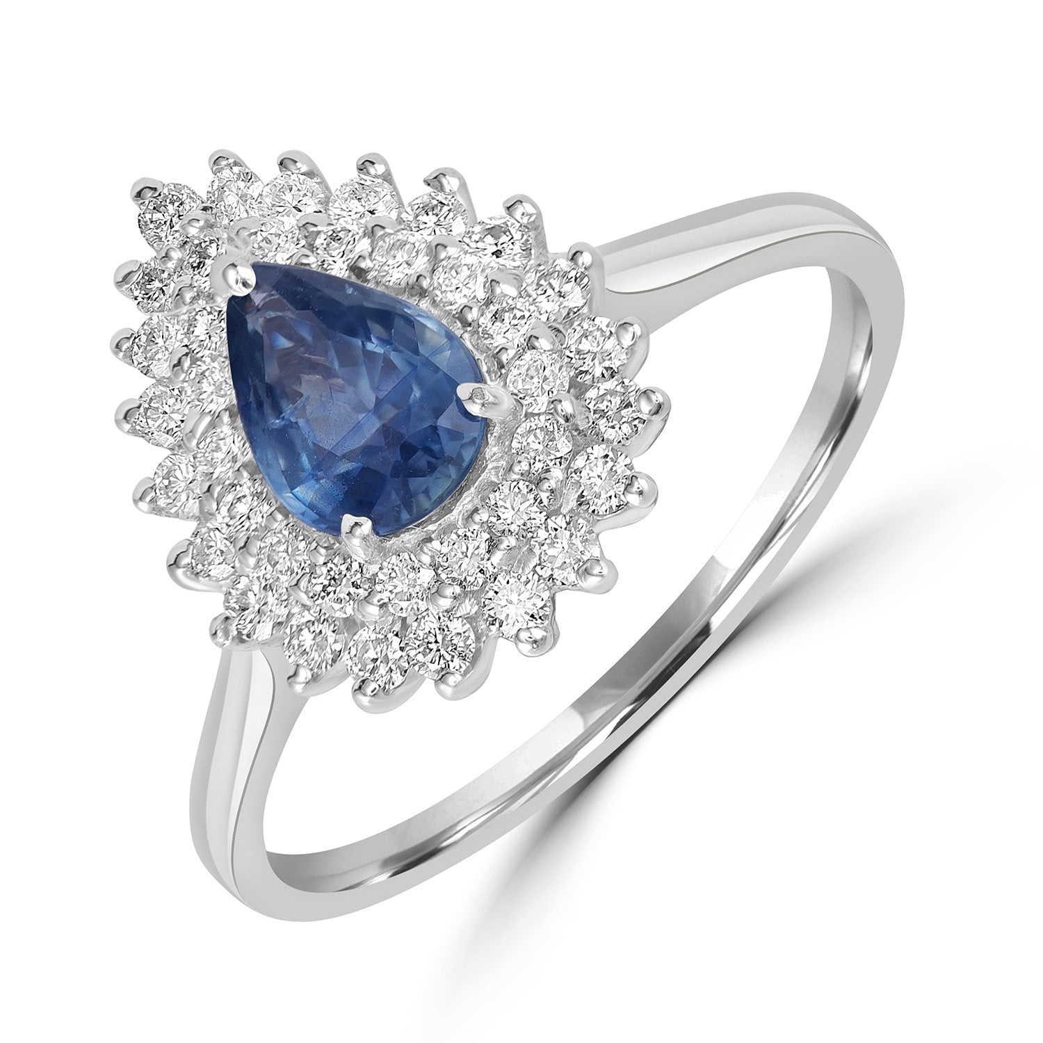 Pear-Cut Sapphire With Diamond Halo – White Gold